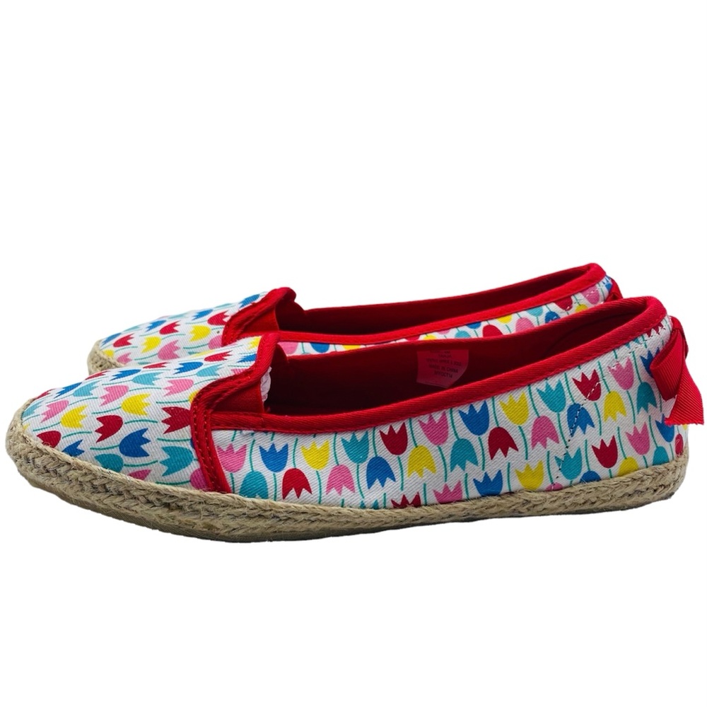 Hanna Andersson Girls Tanja Espadrille Slip On Shoes Size 4 Red Colorful Tulips - Picture 2 of 12